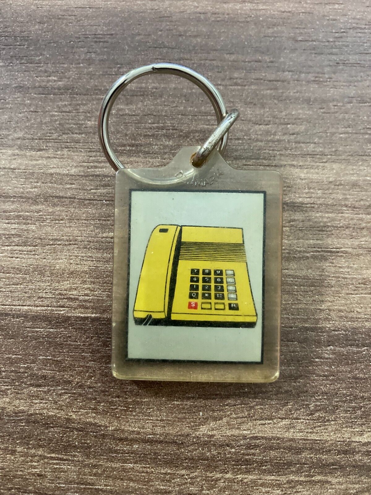 Vintage Jydsk Telefon Keychain - Yellow Kirk Desk Phone - Rare 1980s Collectible