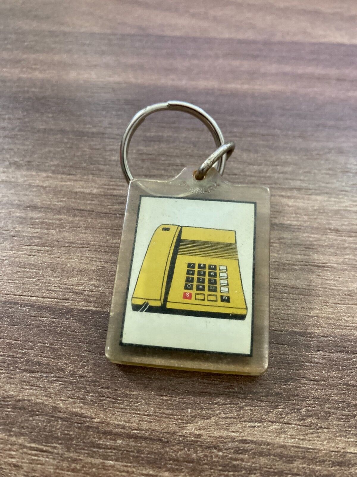 Vintage Jydsk Telefon Keychain - Yellow Kirk Desk Phone - Rare 1980s Collectible