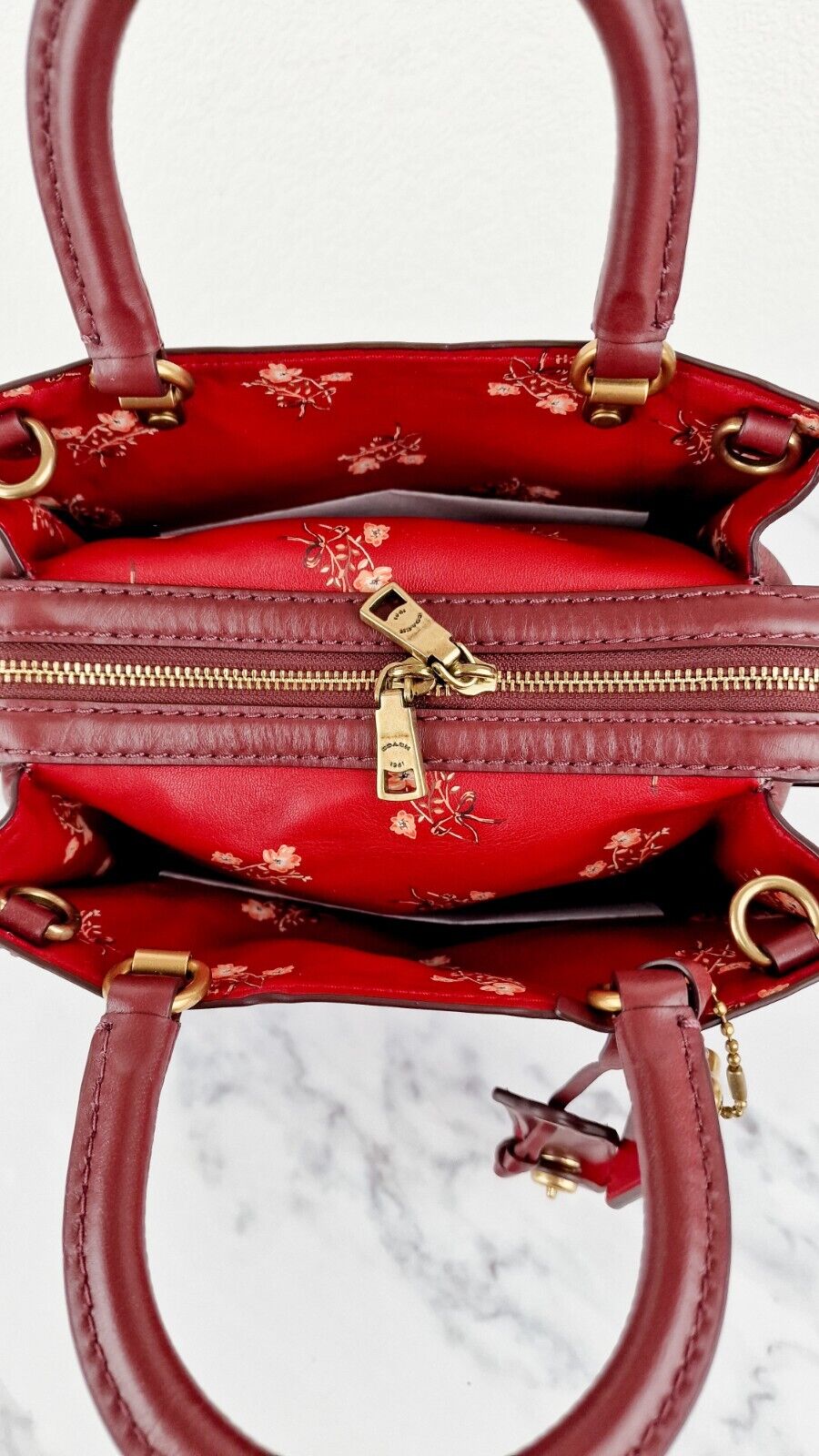 Coach Rogue 25 in Burgundy Signature Embossed Leather Floral Bow Lining 26839