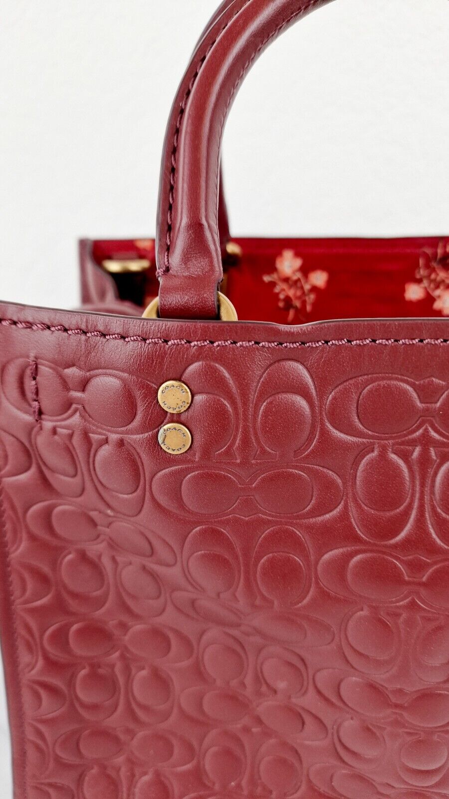 Coach Rogue 25 in Burgundy Signature Embossed Leather Floral Bow Lining 26839