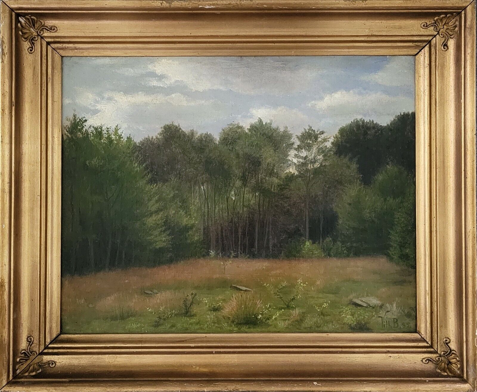 Antique oil painting. Vilhelmine Bang(1848-1932): “Deciduous forest” (1885)