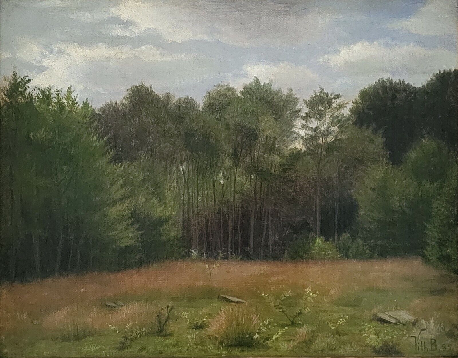 Antique oil painting. Vilhelmine Bang(1848-1932): “Deciduous forest” (1885)