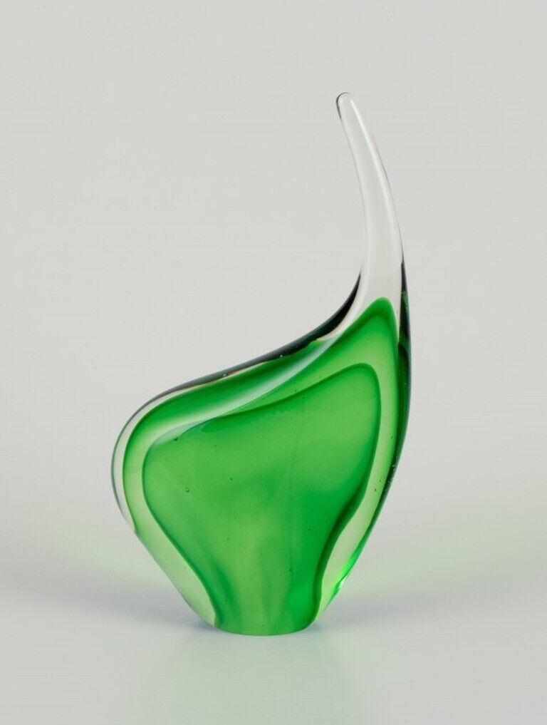 Per Lütken for Holmegaard Sculpture in green art glass Organic form 1960s