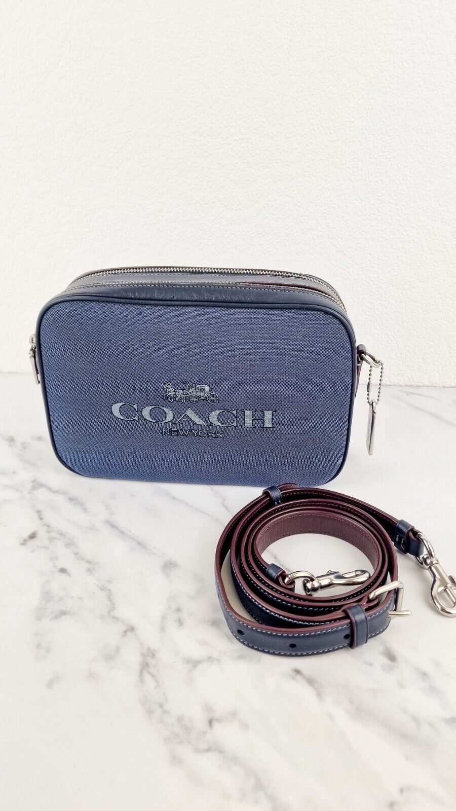 Coach Jes Crossbody Camera Bag Denim  Navy Blue Leather Coach 6519