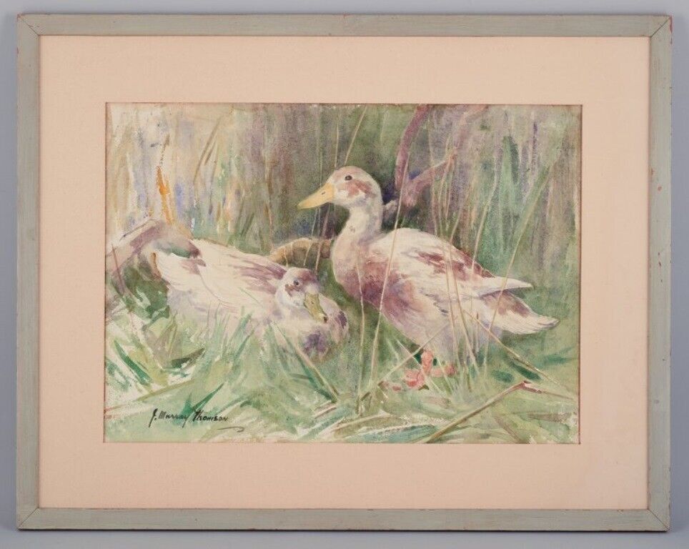 John Murray Thompson Watercolor on paper  Ducks in a landscape