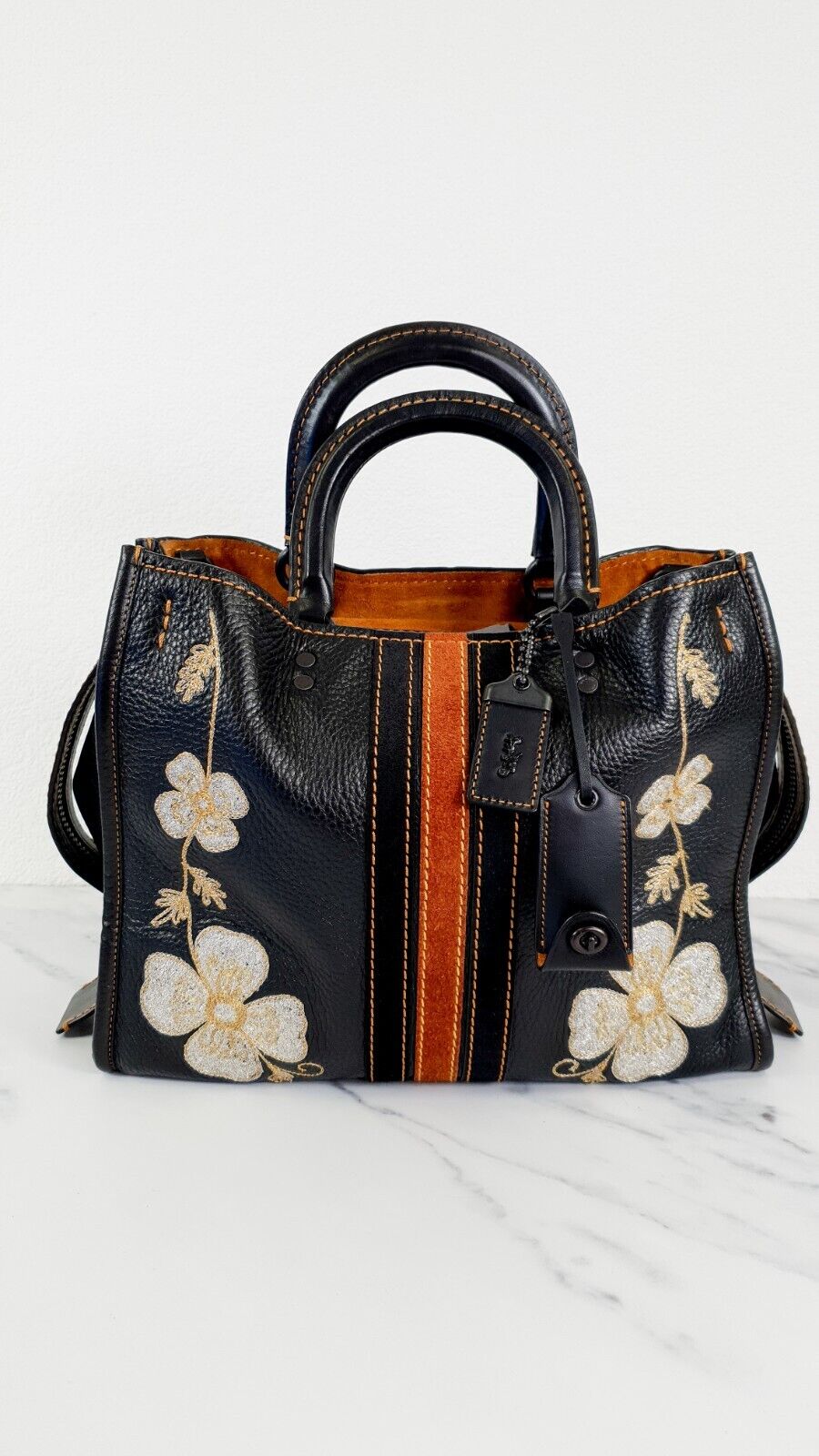 Coach Rogue 31 Black Western Embroidery Flowers Varsity 1941 Handbag 57230