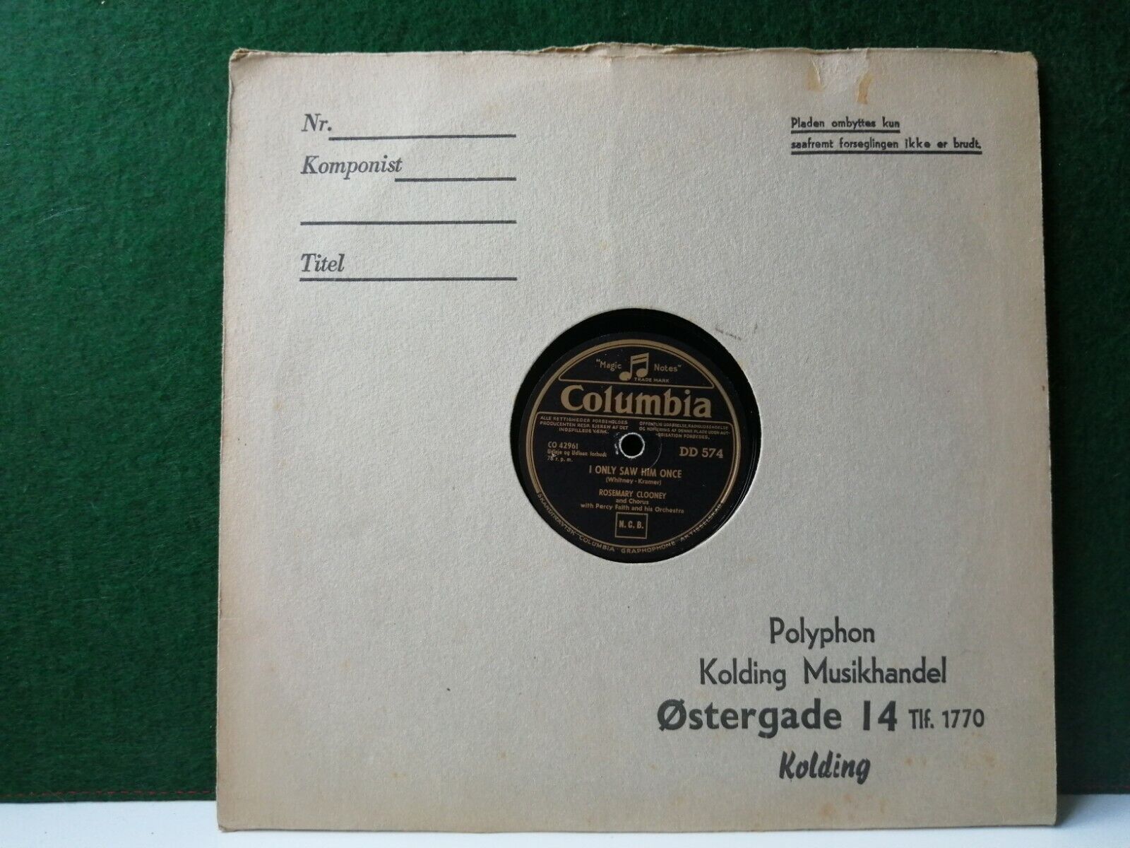 78 RPM: ROSEMARY CLOONEYI Only Saw Him Once/Be My Life'sCompanionDD574