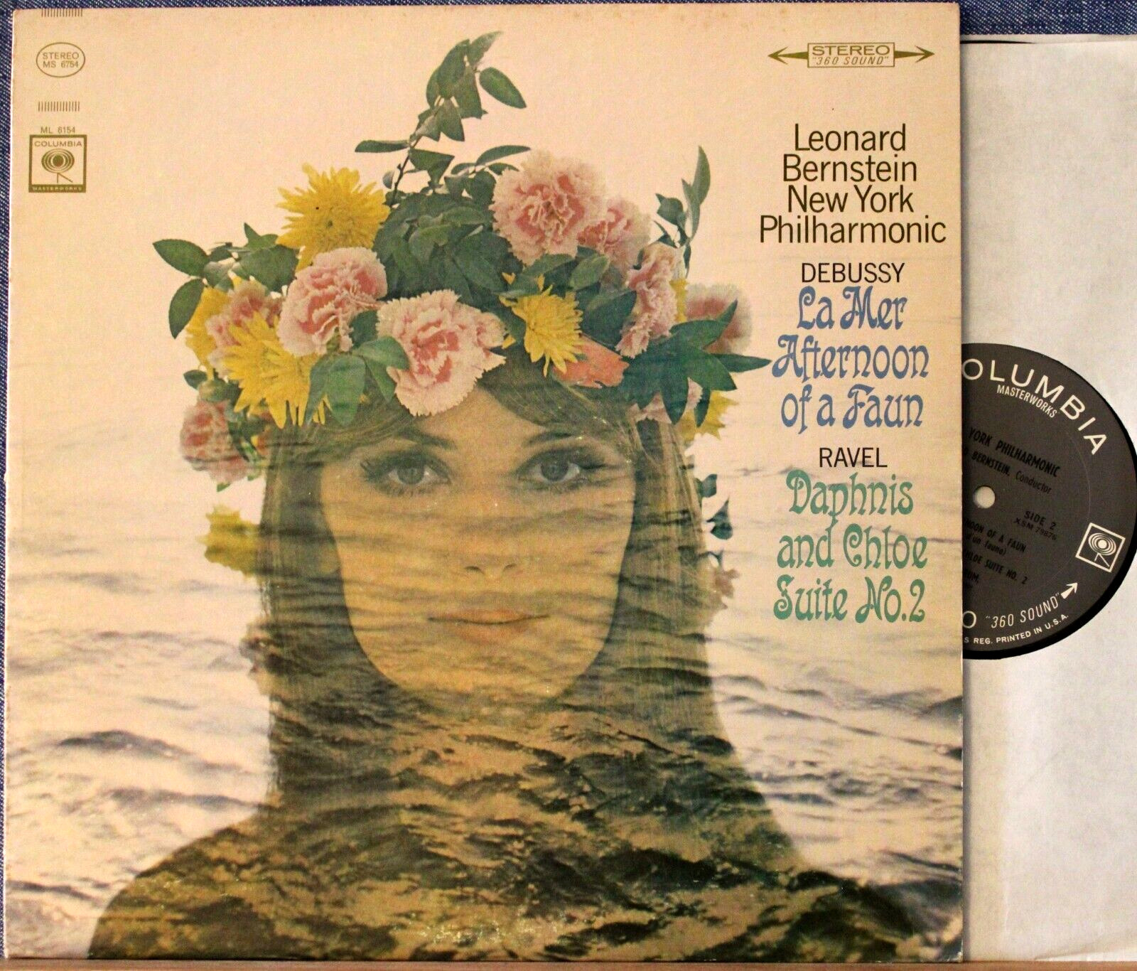 Bernstein Debussy (La Mer; Faun)+Ravel (Daphnis et Chloe) Col MS 6754 2-Eye NM