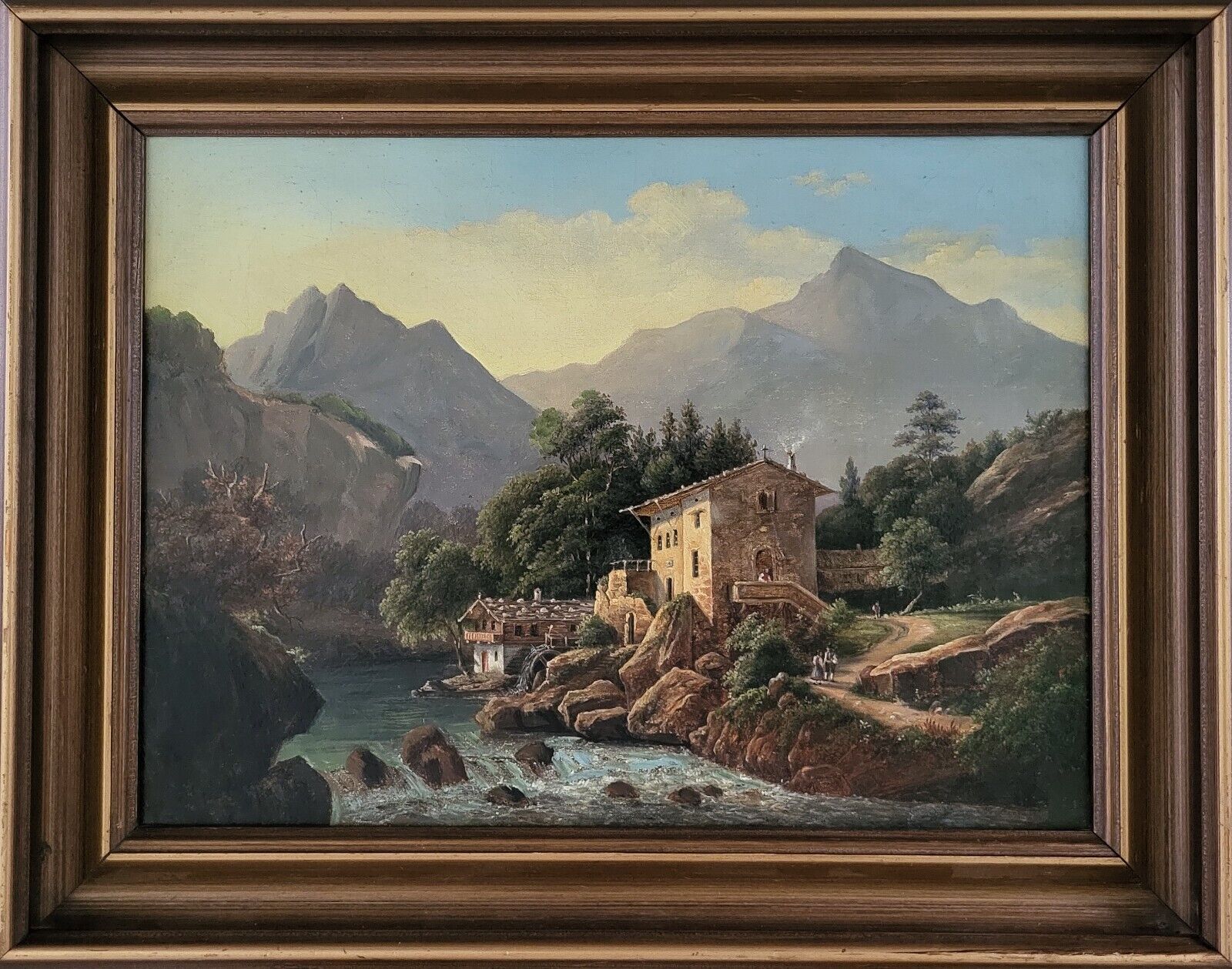 Antique oil painting FC Kiaerskou(1805-1891):”Alpine watermill”