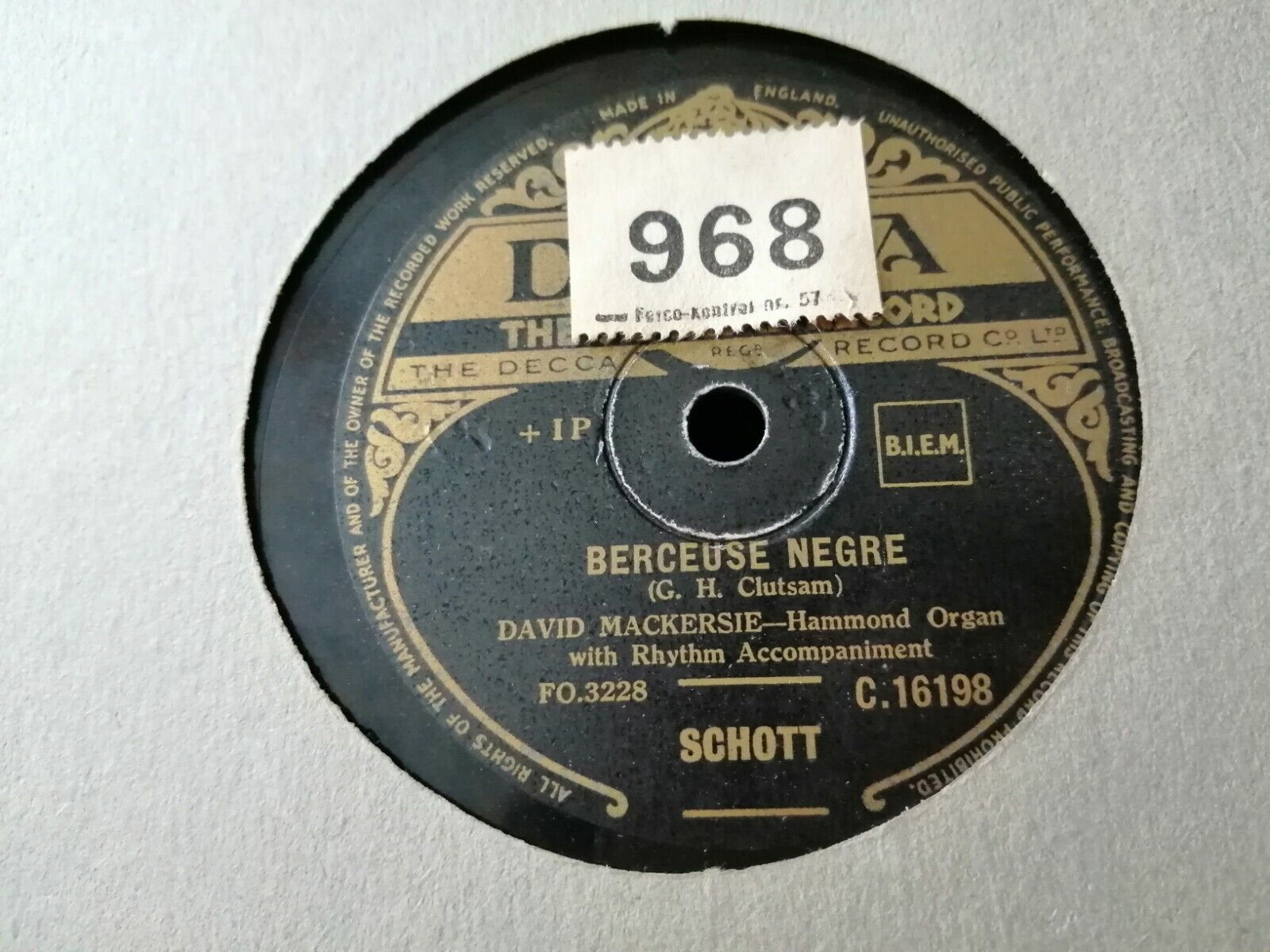 78 rpm DAVID MACKERSIE :Stormy Weather /Berceuse Negre Hammond Organ