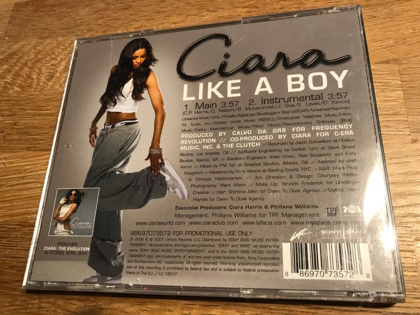 CIARA ""LIKE A BOY 2 TRACK US PROMOTIONAL CD SINGLE  2007 SONY BMG US PROMO CD