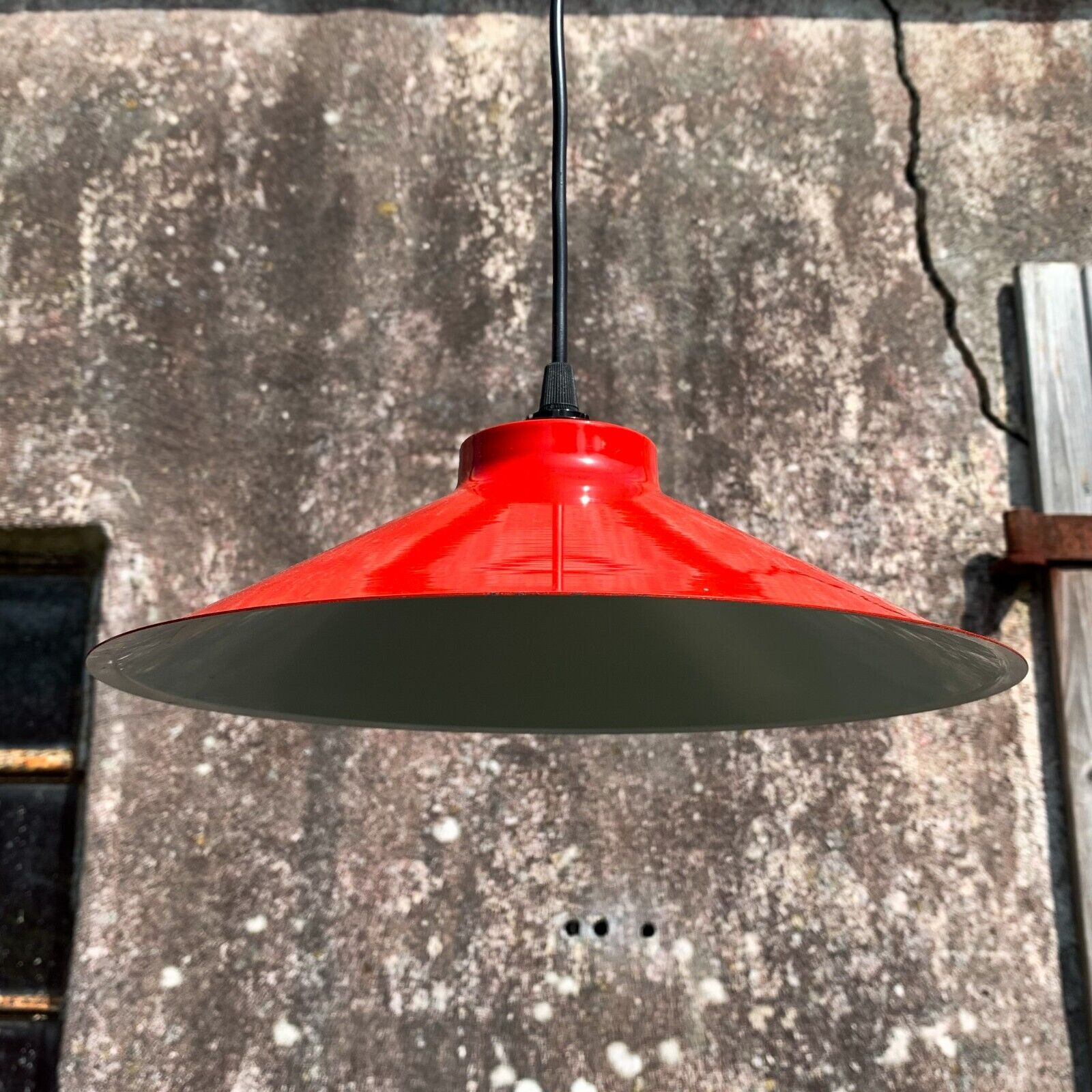 Vintage Industrial Red Enamel Pendant Lamp by ES Horn Type 721