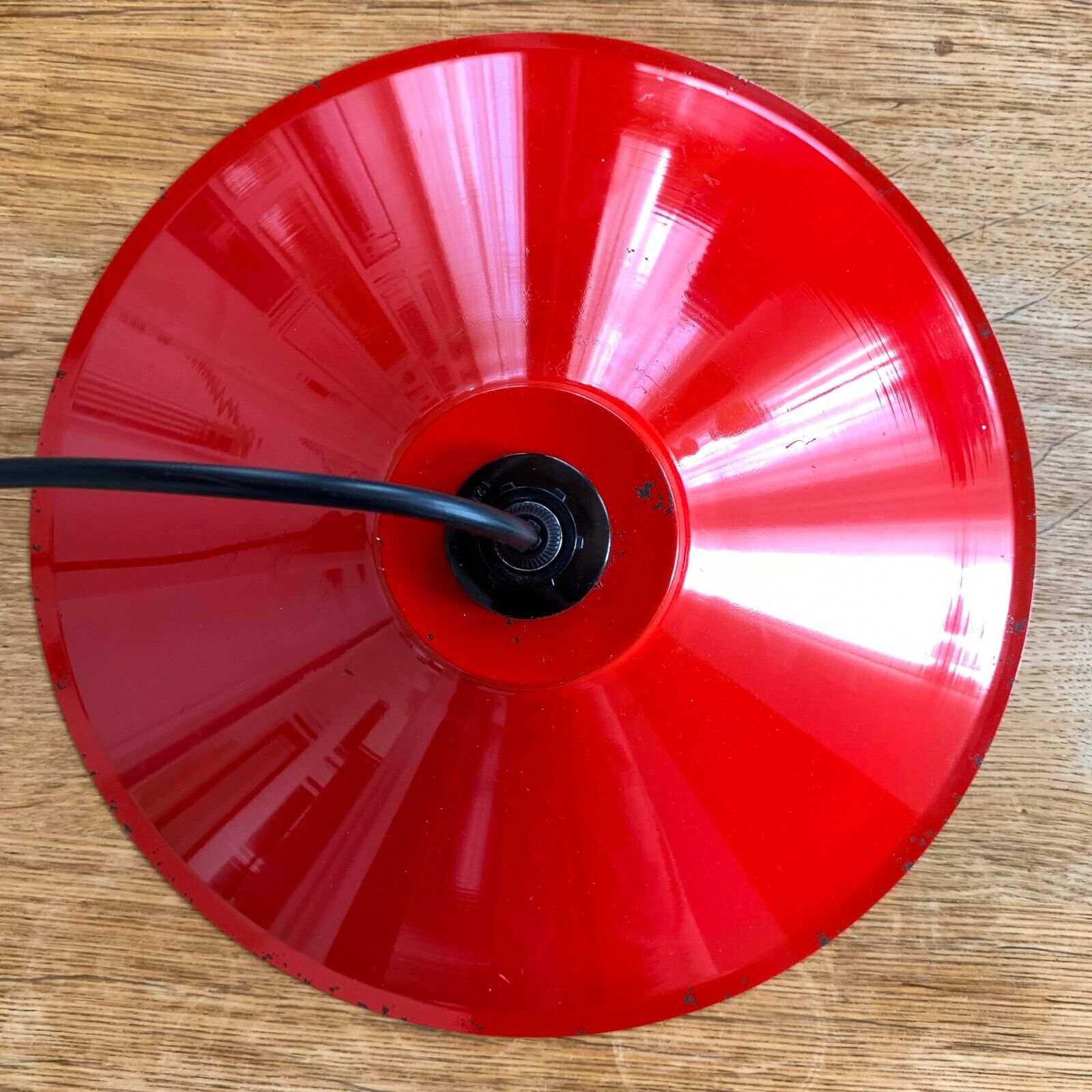 Vintage Industrial Red Enamel Pendant Lamp by ES Horn Type 721