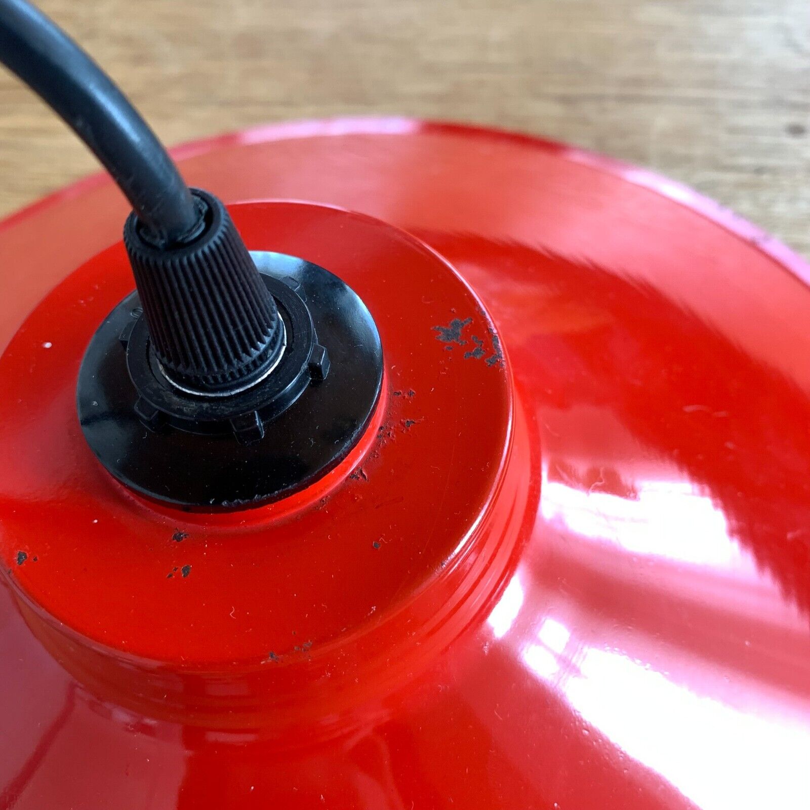 Vintage Industrial Red Enamel Pendant Lamp by ES Horn Type 721