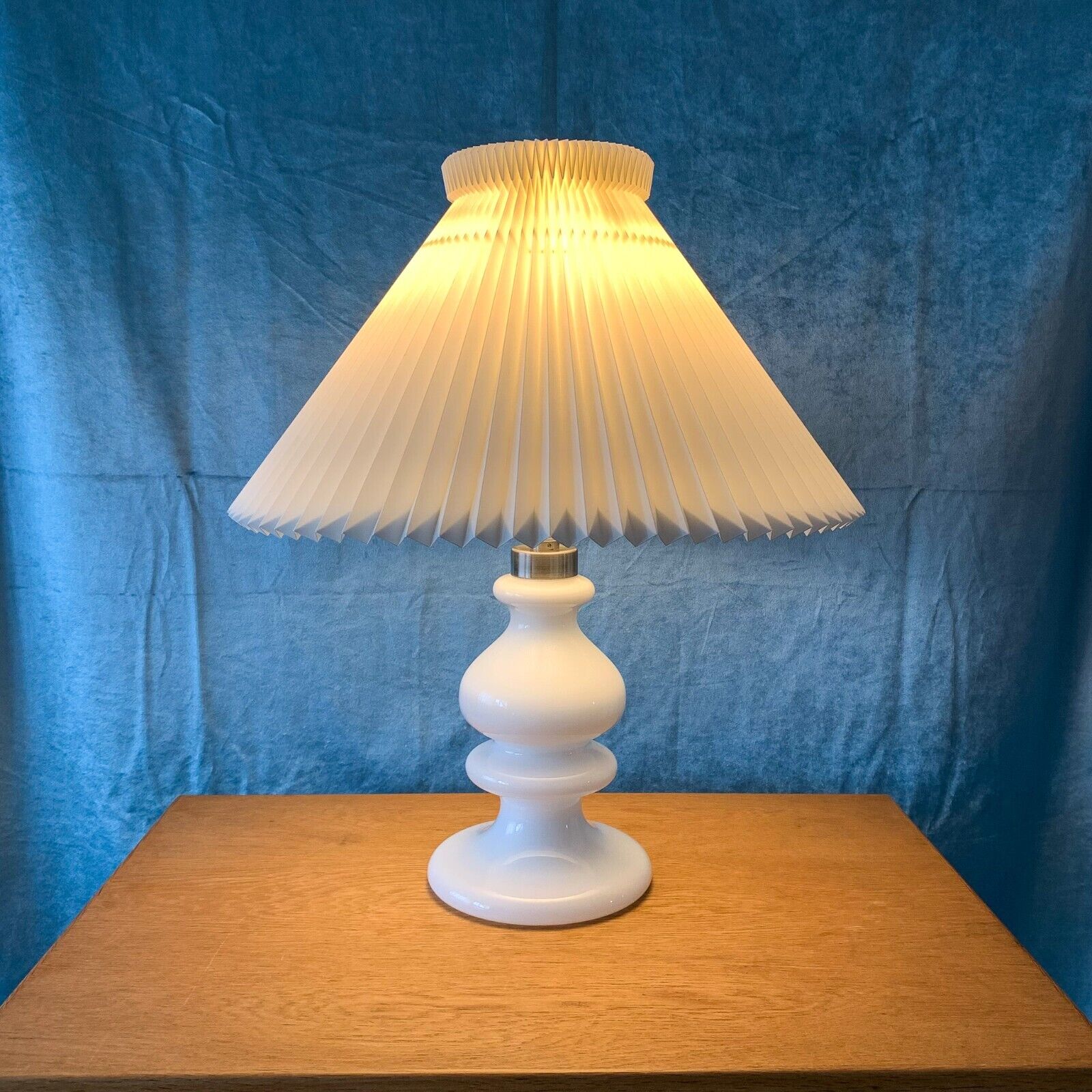 Vintage Holmegaard Laura Opal Table Lamp with Le Klint Shade - Danish MCM