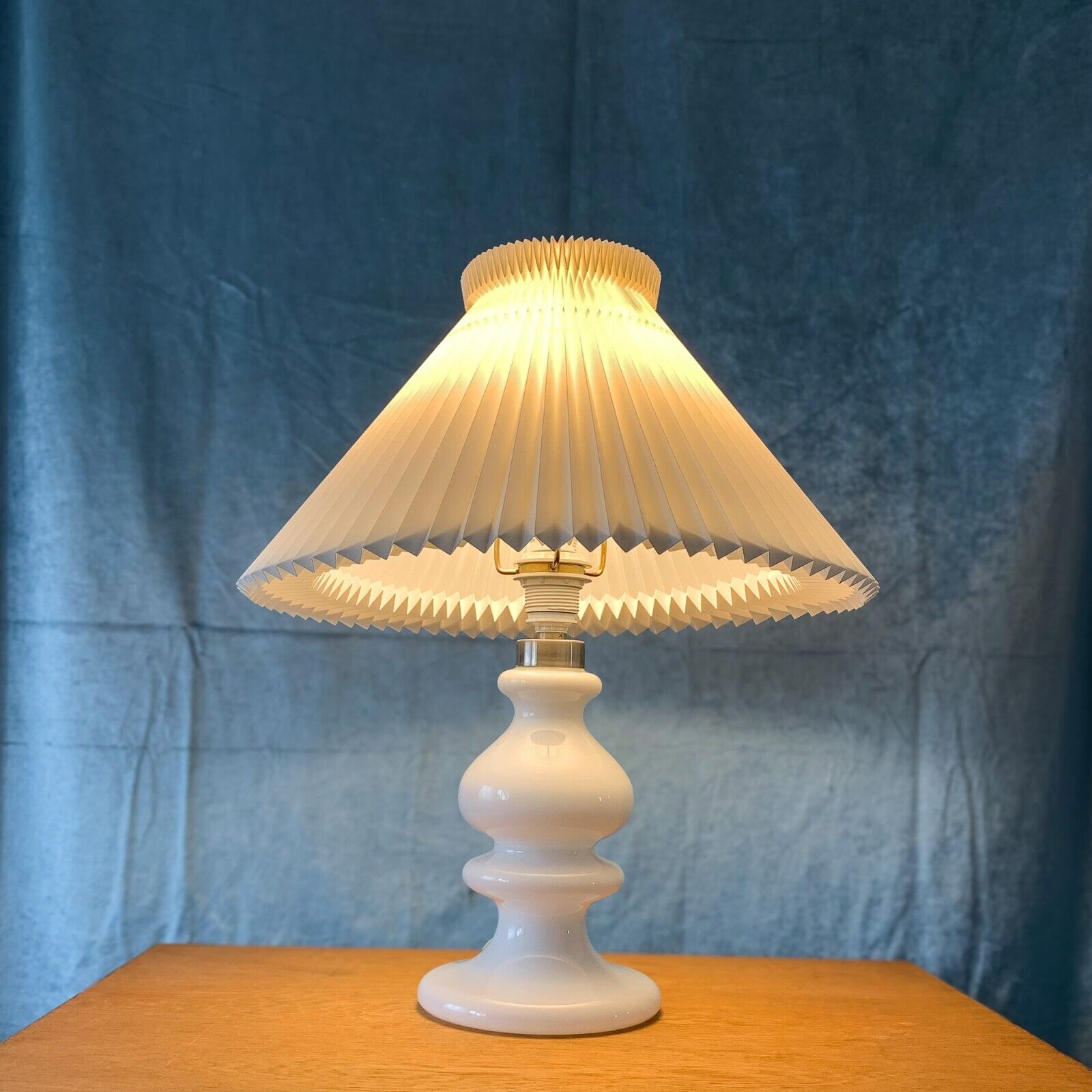 Vintage Holmegaard Laura Opal Table Lamp with Le Klint Shade - Danish MCM