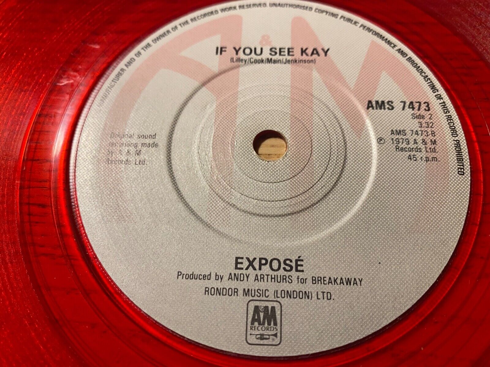 EXPOSÈ "TEENAGE GIRLS / IF YOU SEE KAY" 1979 7 INCH SINGLE AM RECORDS RED VINYL