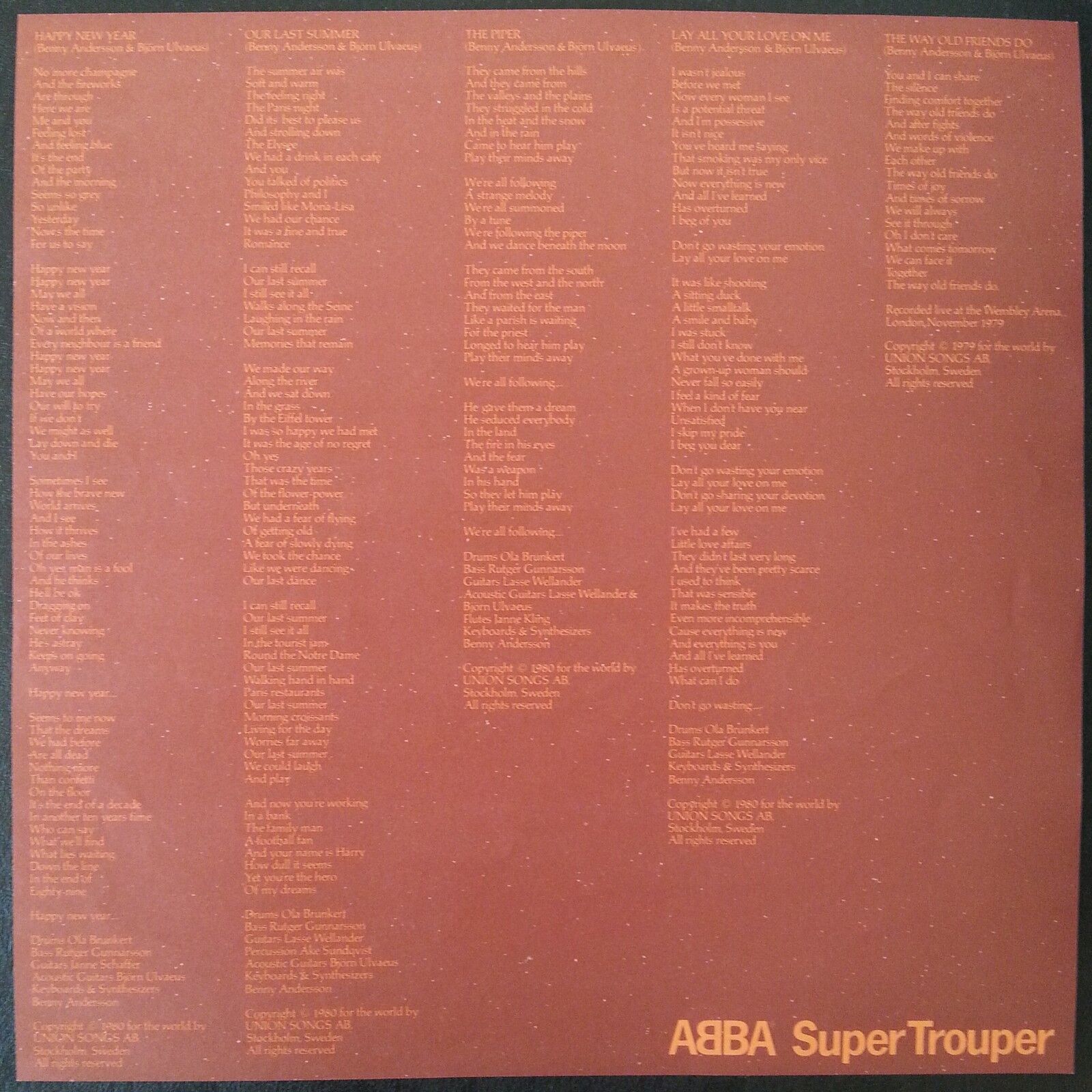 ABBA SUPER TROUPER SINGAPORE MALAYSIA HONG KONG LP 1980 BENNY BJÖRN AGNETHA ANNE