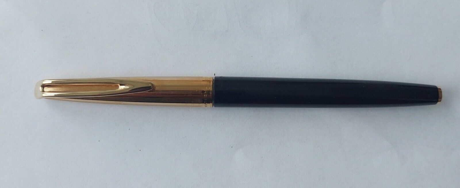 Vtg Black Waterman Fountain Pen With Rolled Gold Metal Cap -Ready To Be Used