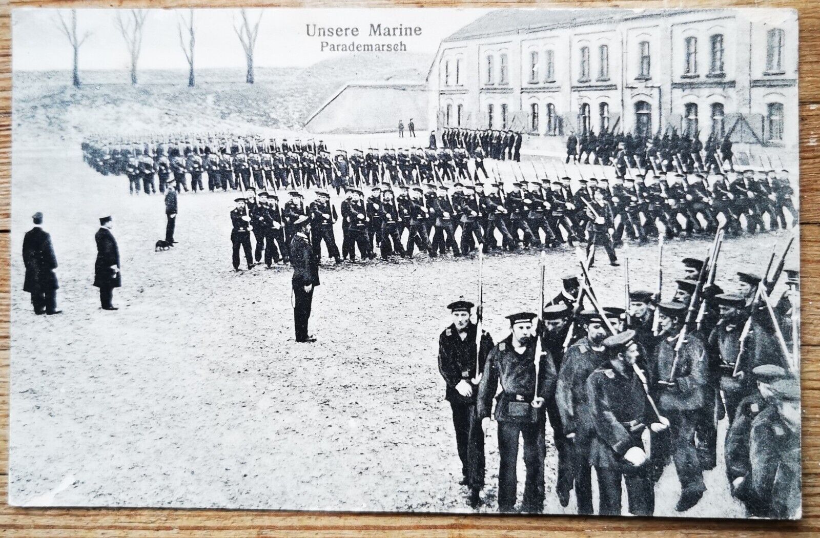 WWI FELDPOST postcard: Navy Marine soldiers on march in camp 1914  pok383