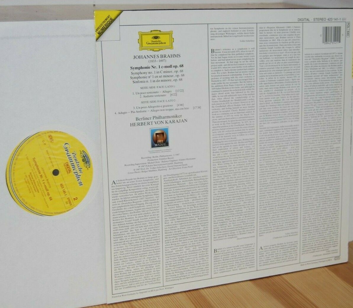 BRAHMS Symphonie No 1 Karajan LP Deutsche Grammophon