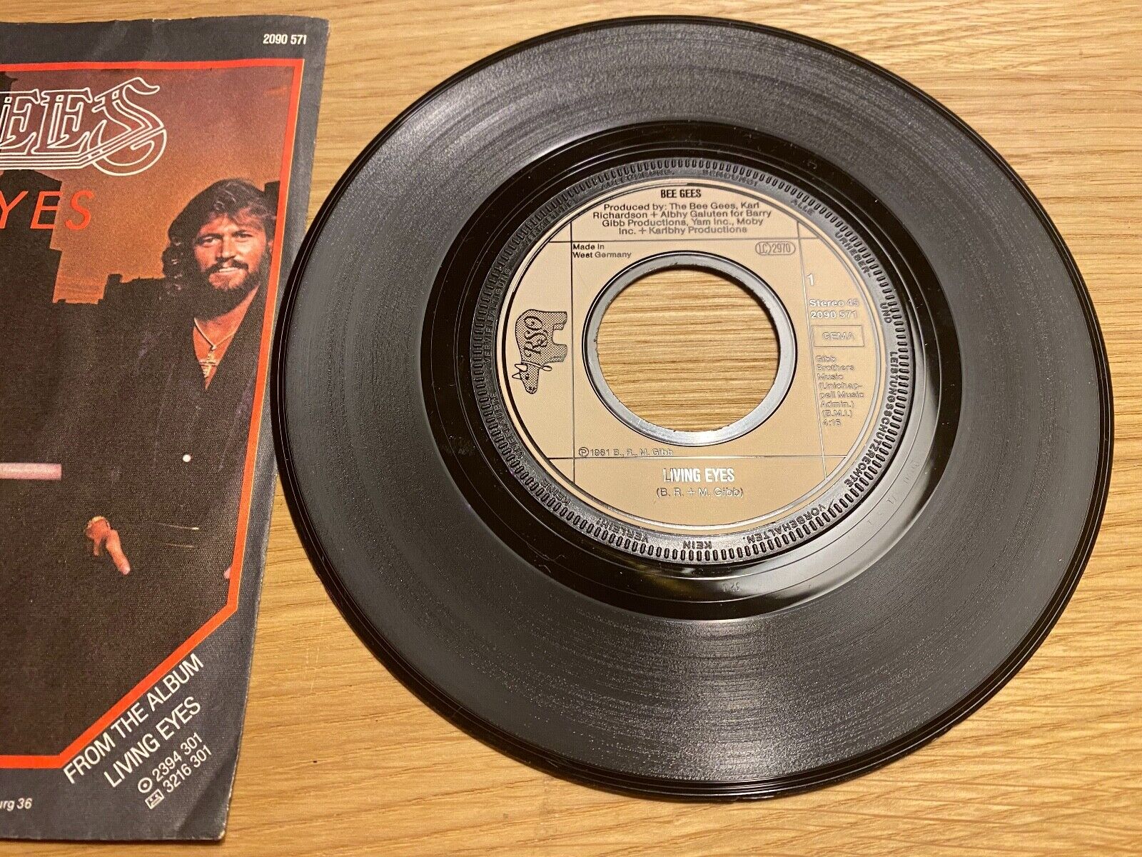 BEE GEES "LIVING EYES / I STILL LOVE YOU" 1981 WGERMAN PRESSED VINYL SINGLE RSO