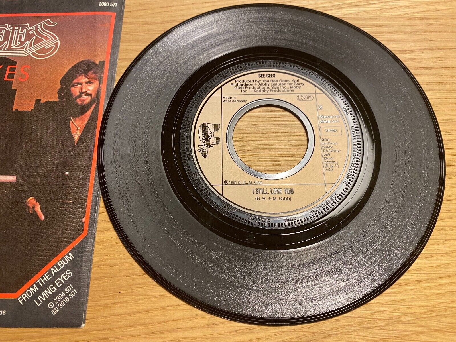 BEE GEES "LIVING EYES / I STILL LOVE YOU" 1981 WGERMAN PRESSED VINYL SINGLE RSO