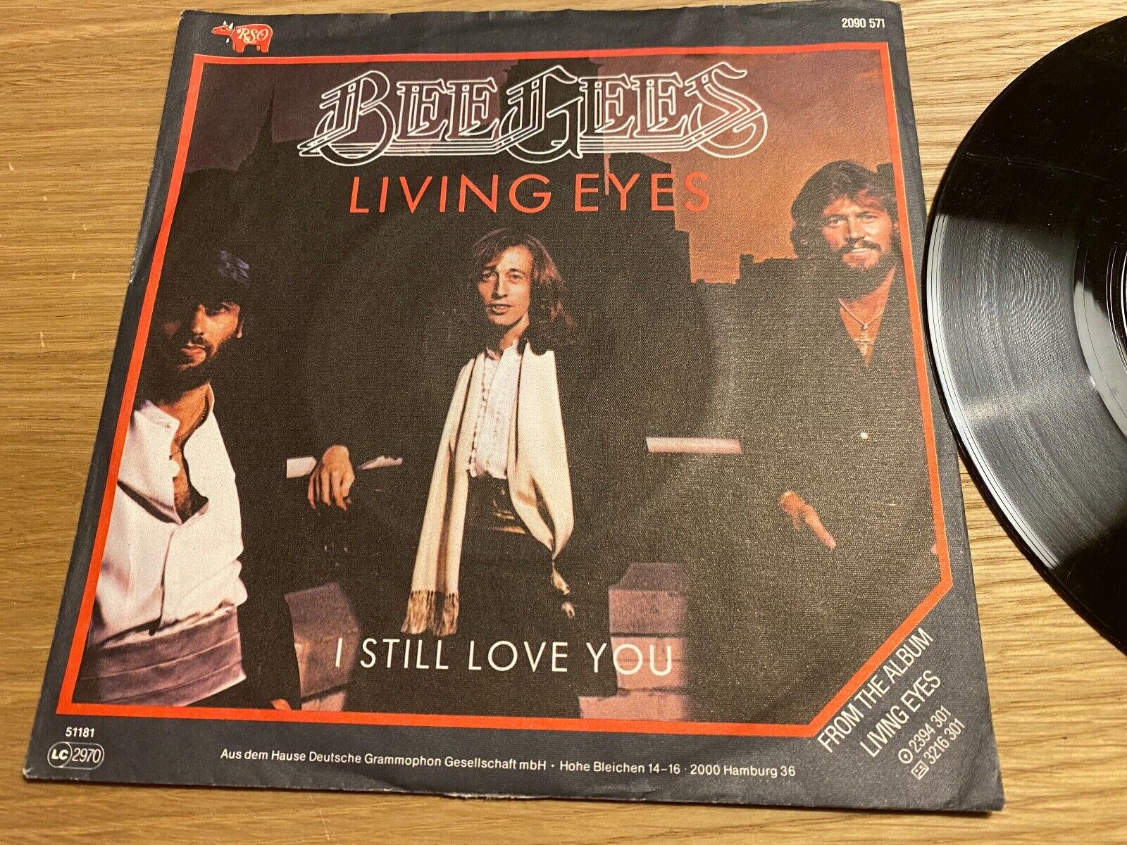 BEE GEES "LIVING EYES / I STILL LOVE YOU" 1981 WGERMAN PRESSED VINYL SINGLE RSO