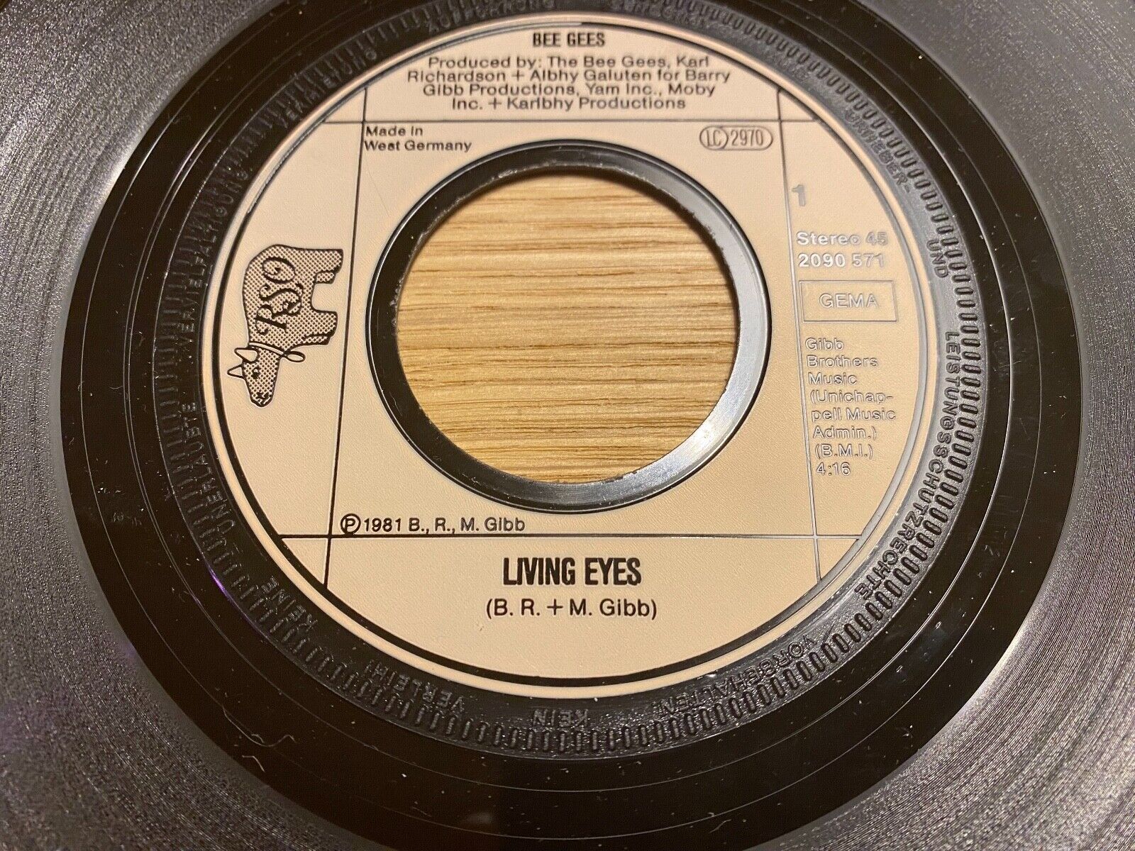 BEE GEES "LIVING EYES / I STILL LOVE YOU" 1981 WGERMAN PRESSED VINYL SINGLE RSO