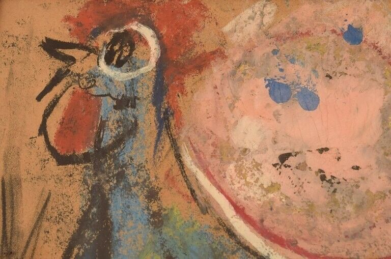 Mette Doller (b 1925) Danish artist Mixed media on paper Rooster Dated 1959