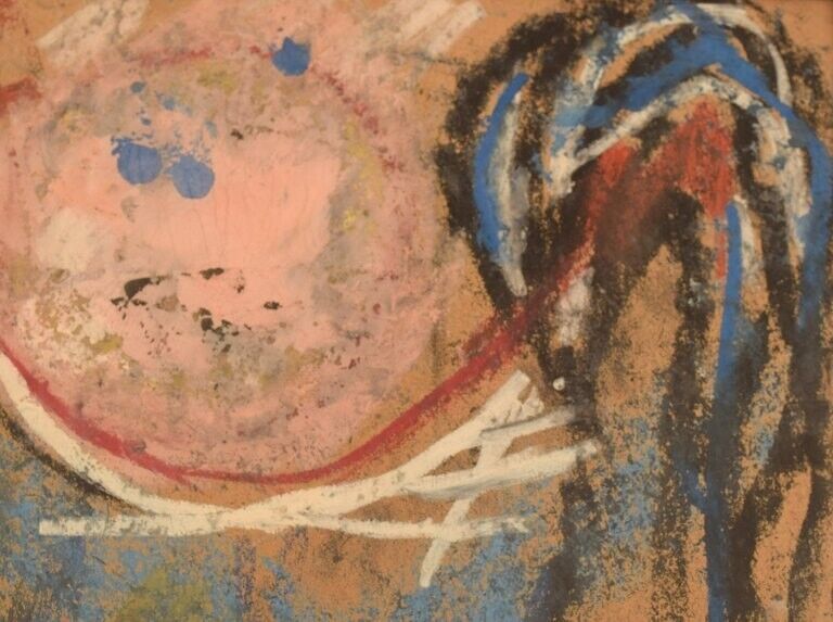 Mette Doller (b 1925) Danish artist Mixed media on paper Rooster Dated 1959