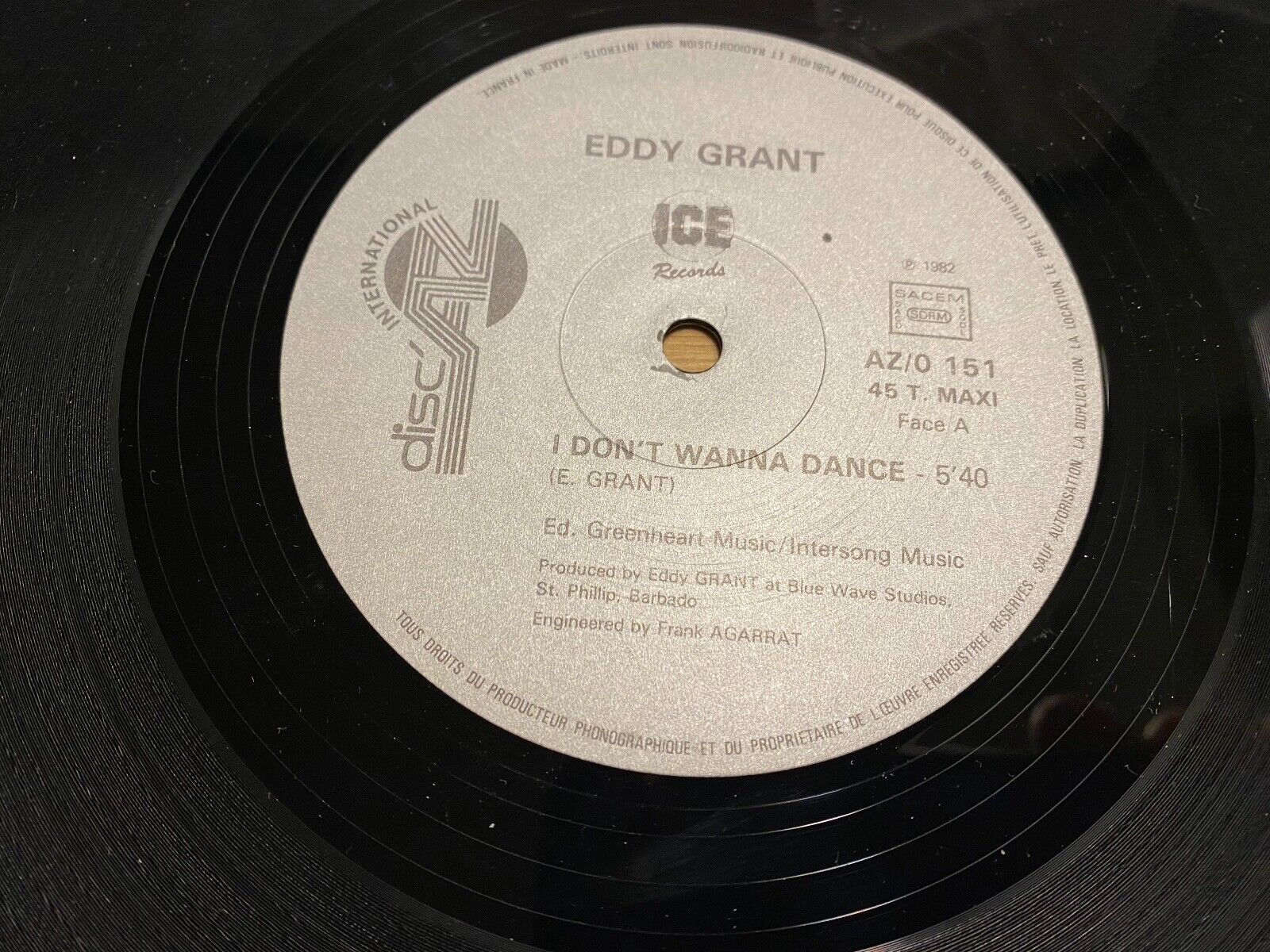 EDDY GRANT  "I DONT WANNA DANCE" 1982 ICE RECORDS 12" MAXI 45 RPM FRENCH PRESS