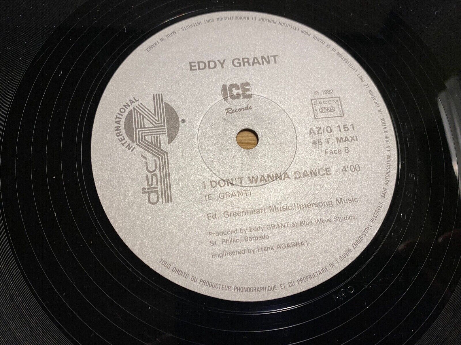 EDDY GRANT  "I DONT WANNA DANCE" 1982 ICE RECORDS 12" MAXI 45 RPM FRENCH PRESS