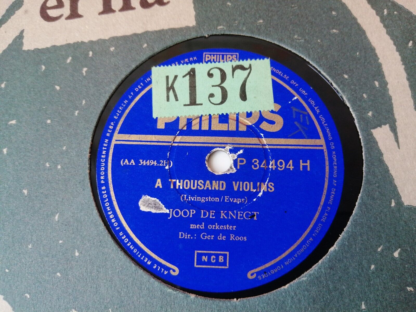 78 RPM  shellacJOOP DE KNEGTHigh Noon/A Thousand ViolinsPhilips P 34494 H