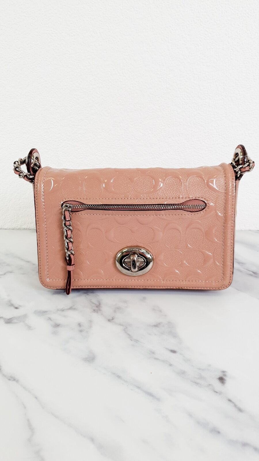 Coach Lex Small Flap Bag Signature Debossed Patent Blush Pink Crossbody F22292