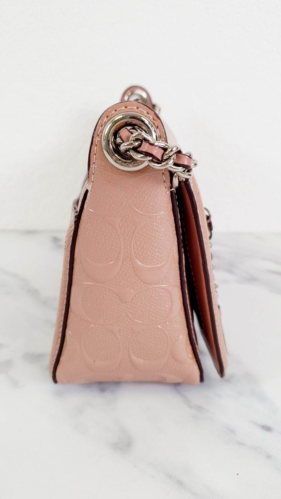 Coach Lex Small Flap Bag Signature Debossed Patent Blush Pink Crossbody F22292