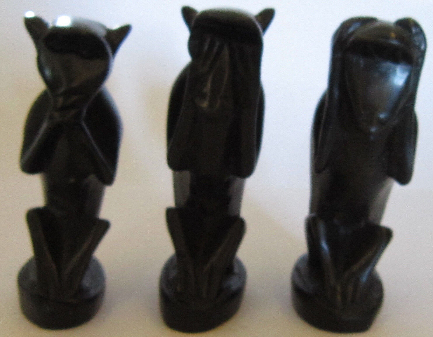 Hear See Speak No Evil Set of 3 Monkeys 3½ " Tall Hand Carved black