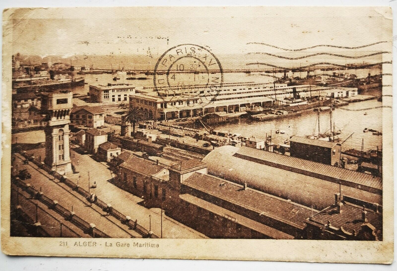 Old postcard: Maritime Rail train Station in Alger Mailed to France 1935 P1325