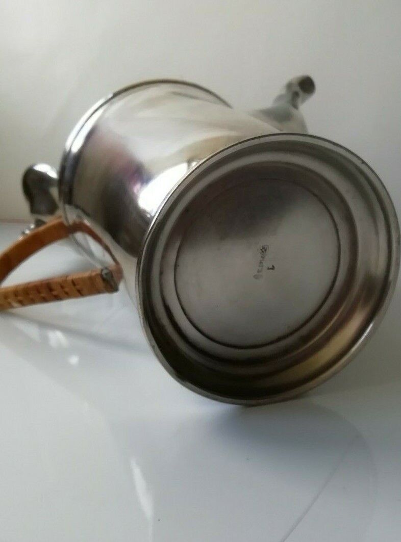 Stylish brass or silver plate coffee pot with wooden handle22 cm tall