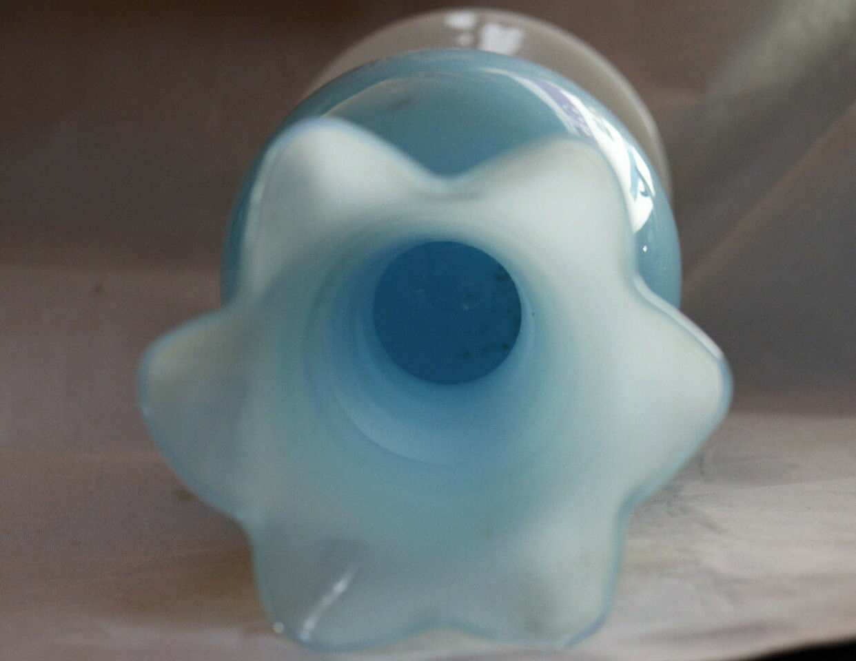 Large Vintage Italian Blue Opaline Vase Scalloped White Base Empoli 35cm 138in