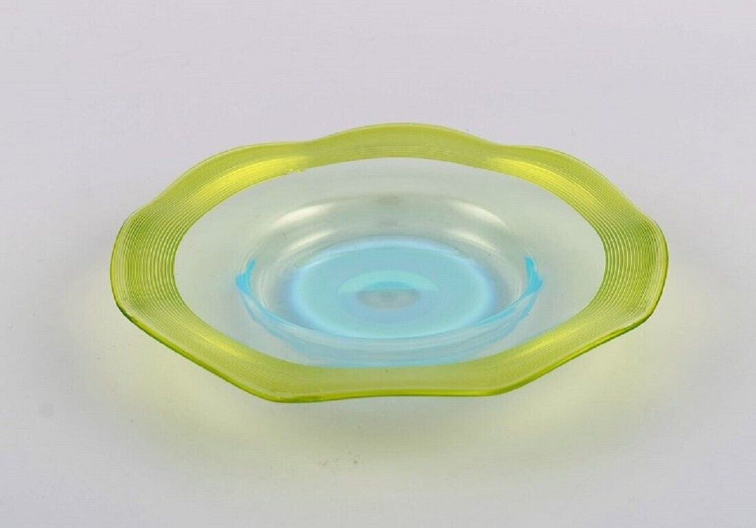 Scandinavian glass artist Plate and two bowls in mouth-blown art glass