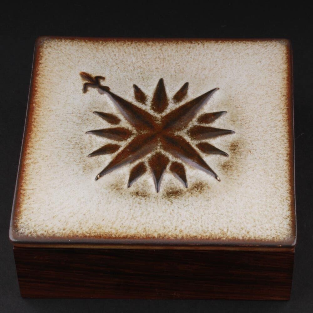 Wood Box with Ceramic Lid Compass Rose MADE IN DENMARK 1960s