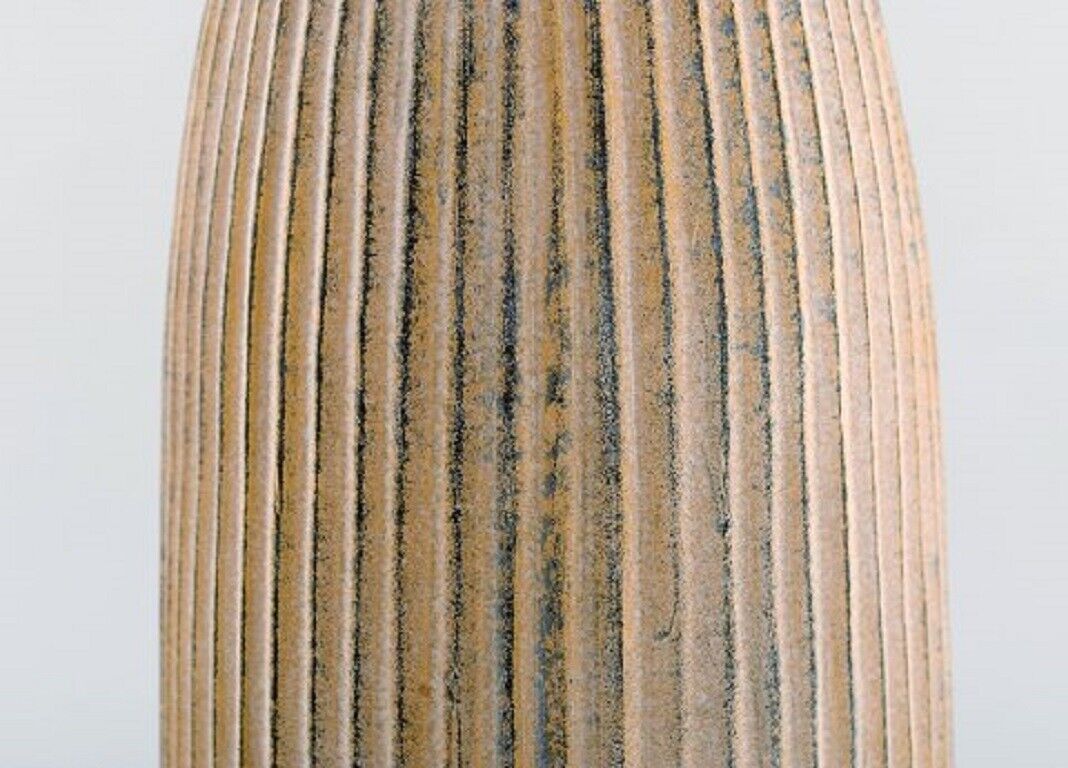 Scandinavian ceramist Large vase in glazed ceramic with grooved body