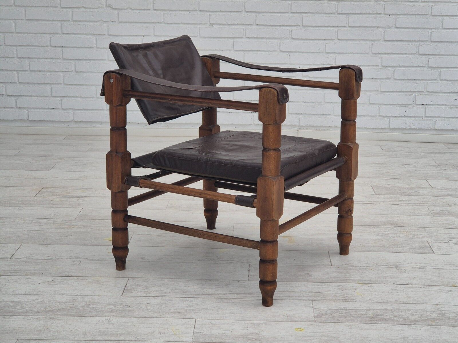 1960s Scandinavian "Safari" lounge chair original condition leather wood