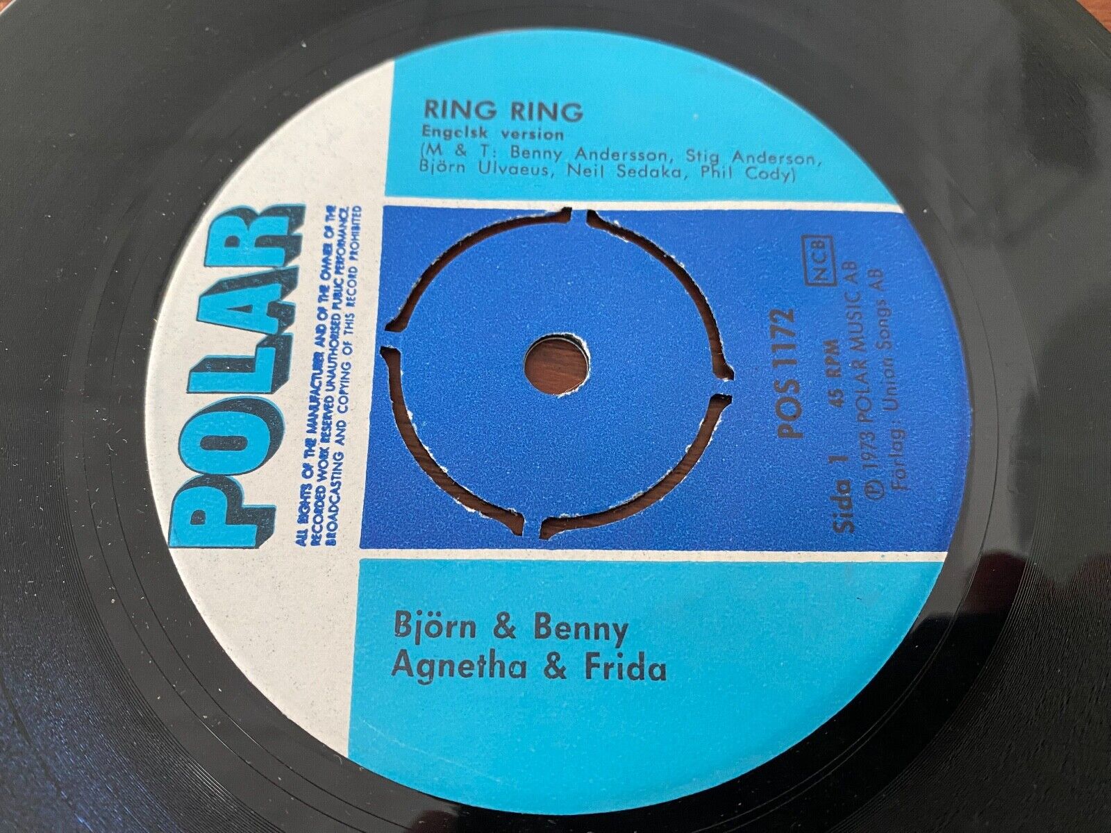 ABBA;BJÖRN  BENNY AGNETHA  FRIDA "RING RING" SWEDISH 1973 NCB POLAR 7" SINGLE*