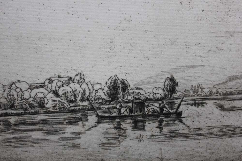 Ernst Zeuthen etching Lake landscape with boat 1925