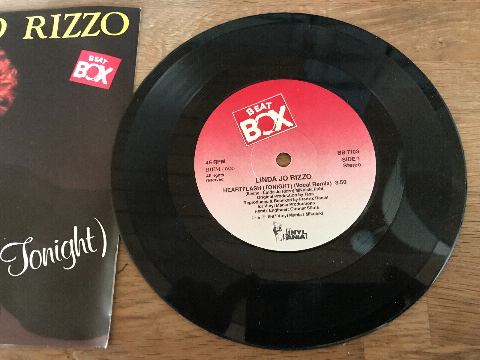 LINDA JO RIZZO "HEARTFLASH (TONIGHT)" 1987 NCB SWEDISH EDITION BEAT BOX RARE 7"