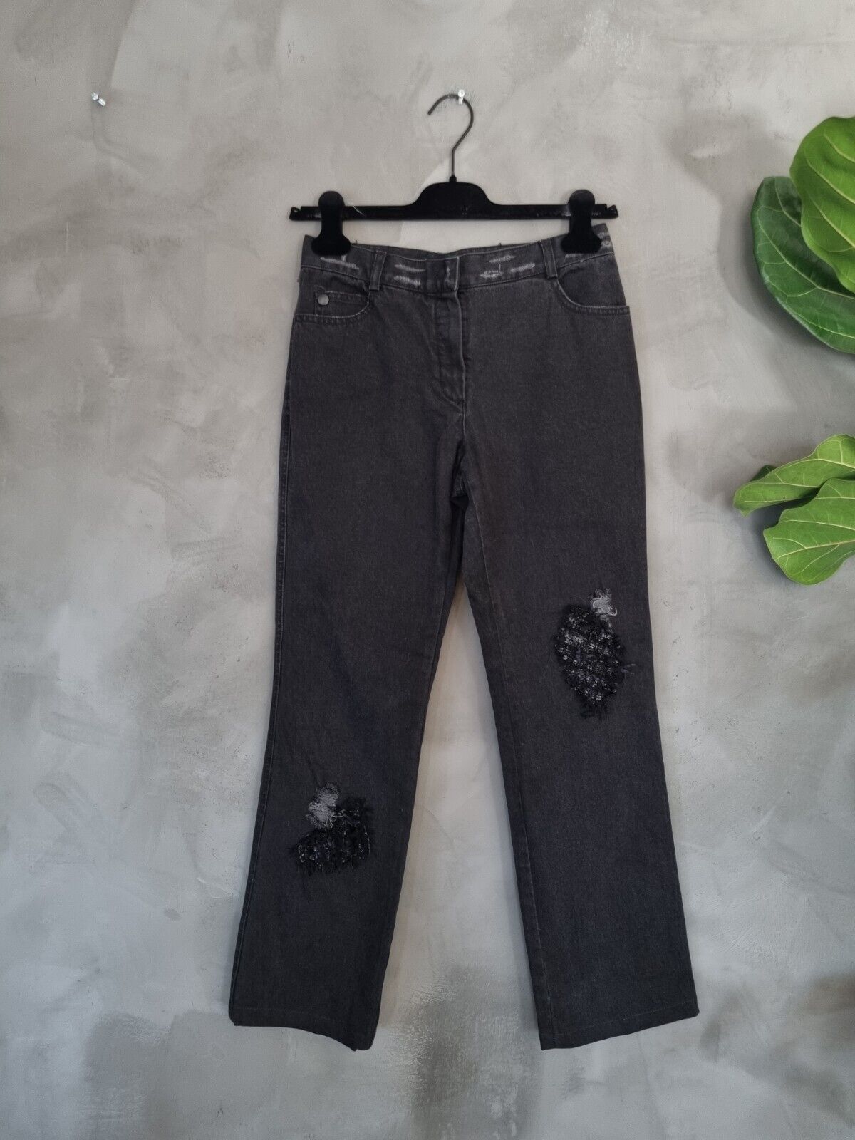 **CHANEL** Black Distressed Denim Jeans Size 36