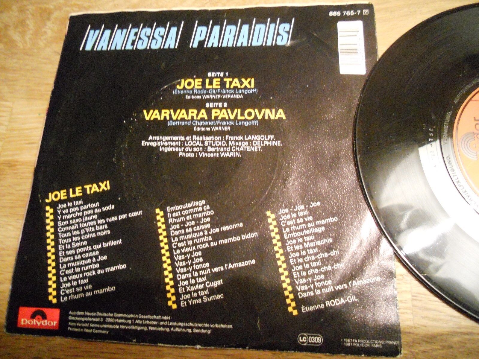 VANESSA PARADIS JOE LE TAXI / VARVARA PAVLOVNA FIRST PRESS SINGLE GERMANY 1987**