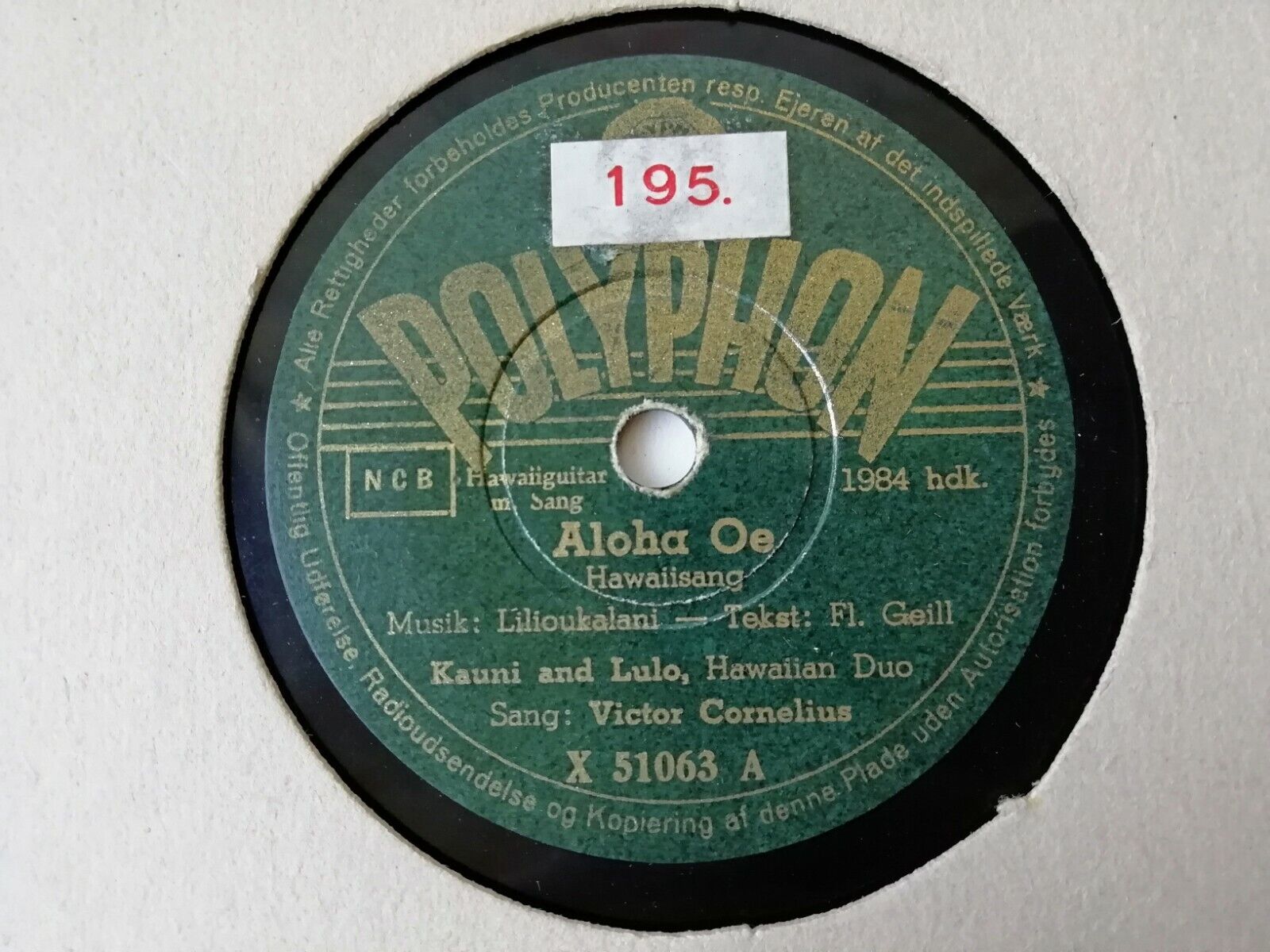 78 rpm :Aloha OeKauni and LuloHawaiian DuoSinger:Victor CorneliusPolyphon